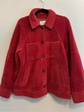 Anthropology Greylin Red Teddy Jacket Button Front Pockets